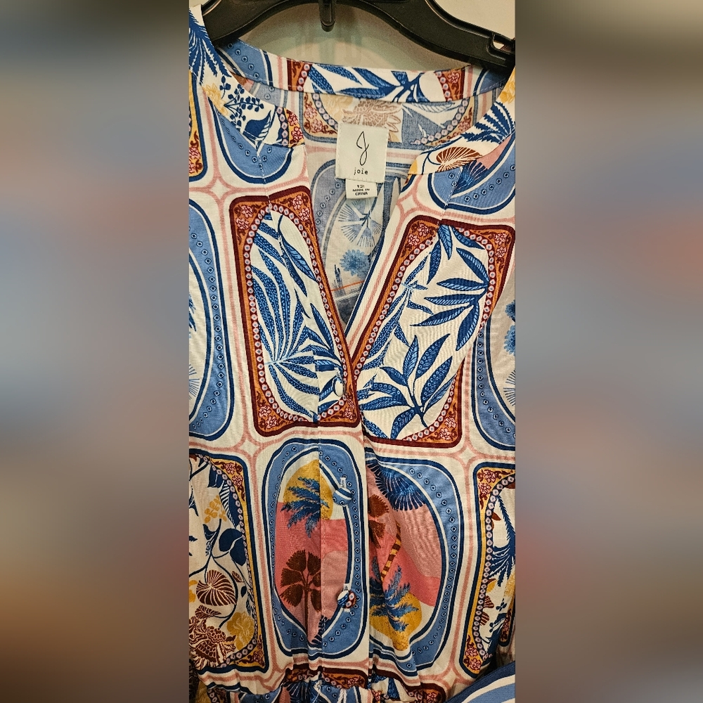 NWOT Joie Dress: Size- 12: Tropical Print: Balloon Sleeve: Belted - Picture 3 of 11